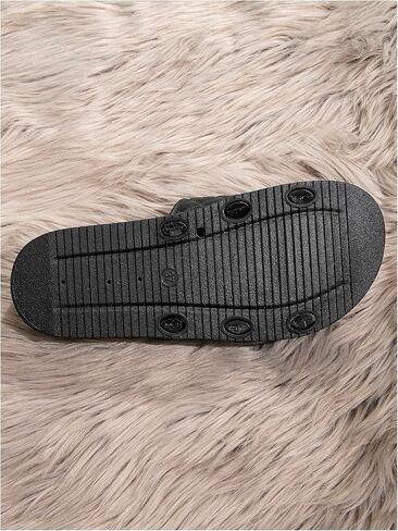 GORGLITTER Women's Metal Decor Geo Quilted Round Toe Flats Open Toe Double Band Slide Shoes in Saudi Arabia