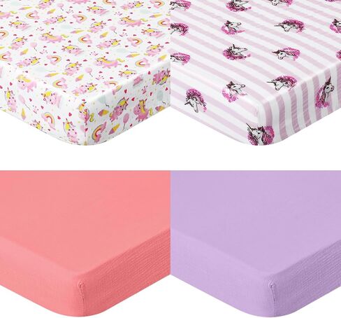 Preboun 4 Pieces Muslin Crib Sheets for Boys Girl, Fitted Baby Toddler Bed Sheets 28'' x 52'', Neutral Muslin Cotton Crib Mattress Sheet, Soft and Breathable Comfort Baby Sheets (Unicorn) in Saudi Arabia
