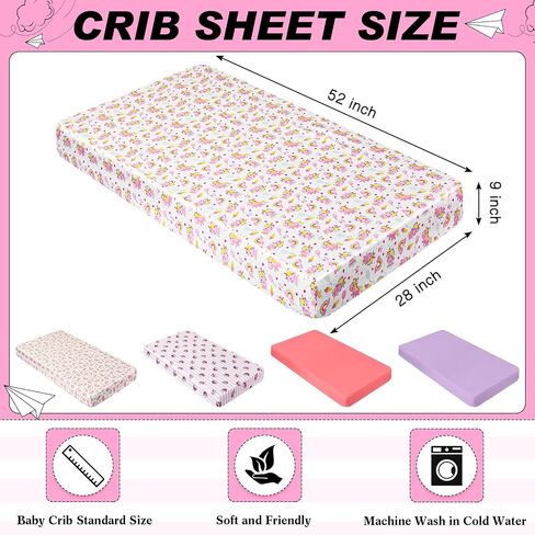Preboun 4 Pieces Muslin Crib Sheets for Boys Girl, Fitted Baby Toddler Bed Sheets 28'' x 52'', Neutral Muslin Cotton Crib Mattress Sheet, Soft and Breathable Comfort Baby Sheets (Unicorn) in Saudi Arabia