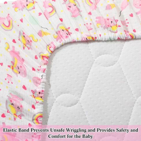 Preboun 4 Pieces Muslin Crib Sheets for Boys Girl, Fitted Baby Toddler Bed Sheets 28'' x 52'', Neutral Muslin Cotton Crib Mattress Sheet, Soft and Breathable Comfort Baby Sheets (Unicorn) in Saudi Arabia