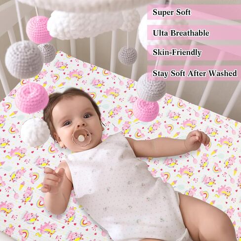 Preboun 4 Pieces Muslin Crib Sheets for Boys Girl, Fitted Baby Toddler Bed Sheets 28'' x 52'', Neutral Muslin Cotton Crib Mattress Sheet, Soft and Breathable Comfort Baby Sheets (Unicorn) in Saudi Arabia