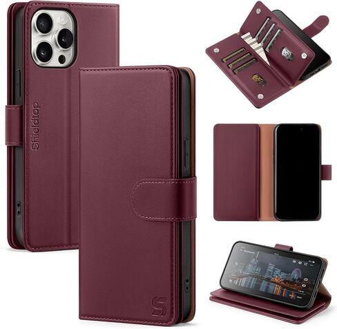 Compatible with iPhone 13 Pro Max Wallet Case with Card Holder,Women Men RFID Blocking PU Leather Folio Flip TPU Protective Cover Credit Card Slots,Phone Case for Apple 13 Pro Max,Wine Red in Saudi Arabia