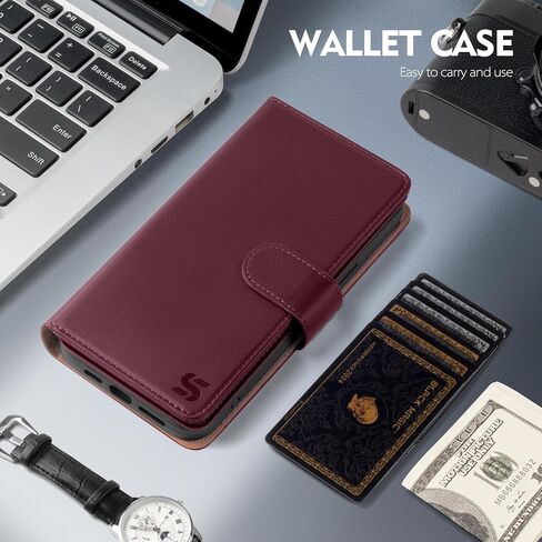 Compatible with iPhone 13 Pro Max Wallet Case with Card Holder,Women Men RFID Blocking PU Leather Folio Flip TPU Protective Cover Credit Card Slots,Phone Case for Apple 13 Pro Max,Wine Red in Saudi Arabia
