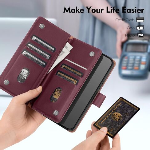 Compatible with iPhone 13 Pro Max Wallet Case with Card Holder,Women Men RFID Blocking PU Leather Folio Flip TPU Protective Cover Credit Card Slots,Phone Case for Apple 13 Pro Max,Wine Red in Saudi Arabia
