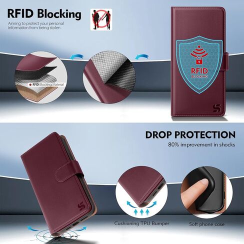 Compatible with iPhone 13 Pro Max Wallet Case with Card Holder,Women Men RFID Blocking PU Leather Folio Flip TPU Protective Cover Credit Card Slots,Phone Case for Apple 13 Pro Max,Wine Red in Saudi Arabia