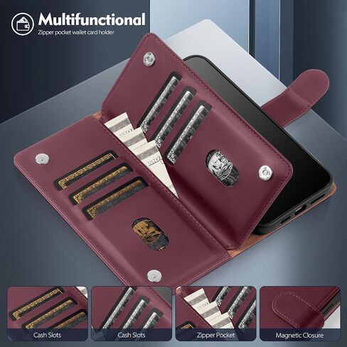 Compatible with iPhone 13 Pro Max Wallet Case with Card Holder,Women Men RFID Blocking PU Leather Folio Flip TPU Protective Cover Credit Card Slots,Phone Case for Apple 13 Pro Max,Wine Red in Saudi Arabia