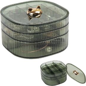 Jwinkumy Earring Organizer, 3-Layers Clear Stackable Jewelry Box with Lid, Earring Box Display Holder Ring Studs Necklace Bracelet Storage Organizers for Girls, Women (Green)