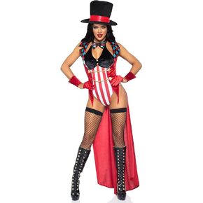 Leg Avenue Women's 4 Pc Circus Ring Mistress Costume with Bodysuit, Jacket, Cuffs, Hat