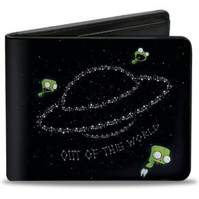 Buckle-Down Nickelodeon Wallet, Bifold, Invader Zim GIR Out of the World Stars and Spaceship Scene, Vegan Leather