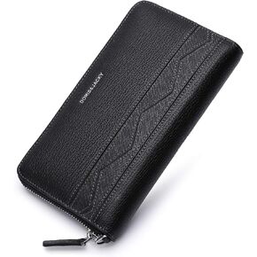 محفظة جلد طبيعي للرجال سوداء طويلة بسعة كبيرة بسحاب وحامل هاتف مع حزام معصم in Kuwait