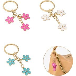 3Pcs Flower Design Keychain Clip Car Key Pendant Cute KeyChains Keyring Accessories Bag Purse Charm for Women Girls