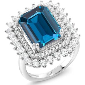 Gem Stone King 925 Sterling Silver London Blue Topaz Ring For Women (10.10 Cttw, Emerald Cut 14X10MM, Gemstone Birthstone, Available In Size 5, 6, 7, 8, 9)