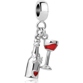 Red Wine Lover Cup Bottle Charms for Bracelets Compatible with Pandora Bracelets