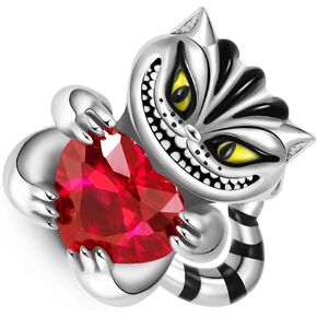 ZURWTCH Cheshire Cat Embraces Heart Gemstone Charm Fit Women Bracelet Necklaces Fashion Gifts 925 Sterling Silver DIY Jewelry