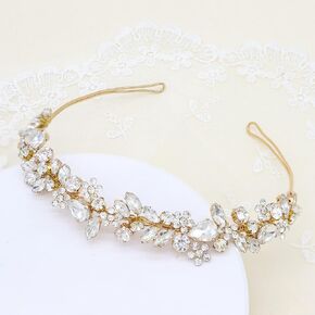 Crystal Wedding Headbands Handmade Bridal Headpieces For Bride Flower Girl Wedding Hair Accessories For Bridesmaids Prom Party (Gold)