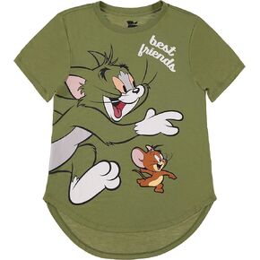Ladies Tom & Jerry Battle Shirt - Vintage Hanna Barbera Cartoon - Cat and Mouse Curved Hem T-Shirt
