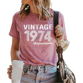 50th Birthday Gift Shirts Vintage 1974 Original Parts Tshirt for Women Letter Print Retro Birthday Casual Tee Tops