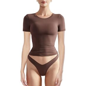 Women Basic Slim Fit Short Sleeve T Shirts Round Neck Crop Top Y2K Tight Tee Shirt Going Out Tops Workout Yoga Shirts