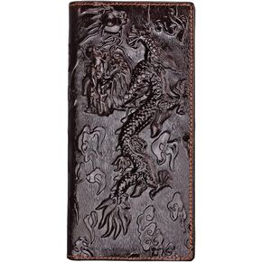 Mens Brown Wallet with Credit Card Holder Dragon Pattern