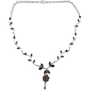 NOVICA Artisan Handmade Garnet Flower Necklace Floral Jewelry .925 Sterling Silver Red Pendant India 'Love's Legacy'