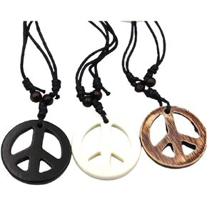 3Pcs Love Peace Sign Hippie Pendant Necklace Vintage Rope Chain Resin Peace Pendant 1960s 1970s Hippie Party Dressing Accessories Jewelry for Women Men