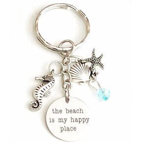 The Beach is My Happy Place Silver Charm Keychain Gift Accessories for Ocean Lovers