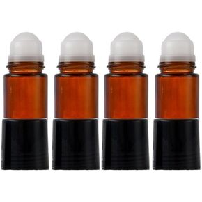 4 Pack 30ml/1 oz Amber Glass Roller Bottles Deodorant Roll On Bottles Travel Refillable DIY Deodorant Containers With Plastic Roller Ball For Fragrance Essential Oil Perfume