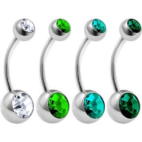 MATIGA 4Pcs Surgical Steel 14 gauge Belly Button Rings Piercing Jewelry Ear Lobe Earring navel 8mm 5mm Crystal More Choices