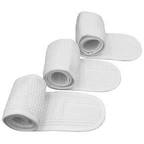 (3 Pack Adjustable Facial Makeup Headband with Magic Tape Pure Natural Terry Waffle Sweat-Absorbent Facial Spa Headband Facial Washing Shower Wrap Yoga Sports Hairband (Waffle White)