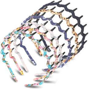 6 Pieces Zigzag Shark Tooth Hair Comb Headbands Wrapped Cloth Hard Hairbands Wave Shape Plastic Hair Band Hair Accessory for Women Girls (Adorable Pattern)