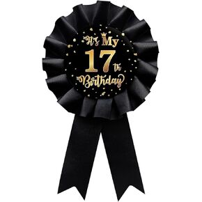 Black It's My 17th Birthday Tinplate Badge Pin, Happy 17th Birthday Boys and Girls Award Ribbon Party Decorations Sign