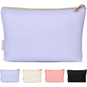 Makeup Bag Small PU Leather Make up Bag for Purse Travel Cosmetic Bag for Women Makeup Pouch with Gold Zipper Aesthetic Preppy Stuff - Beige
