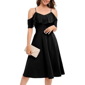 Bbonlinedress Womens Off Shoulder Summer Cocktail Swing Dress Wedding Guest Party A Line Midi Dress