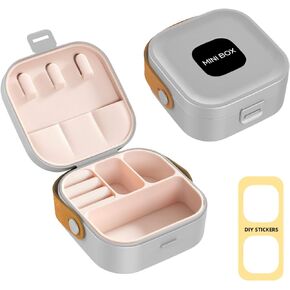 Small Travel Jewelry Case, Mini Portable Jewelry Box, Versatile Storage Organizer, DIY Sticker Personalized Gifts for Women and Girls (Pink)