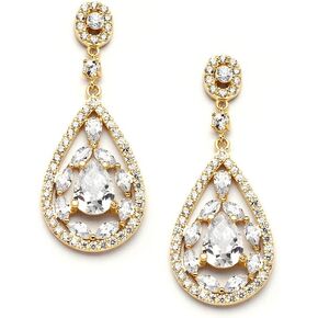 أقراط متدلية ذهبية من Mariell للعرائس، حفلات الزفاف أو الحفلات الموسيقية - ثريات تشيكوسلوفاكيا على شكل كمثرى, مكعب زركونيا in Kuwait