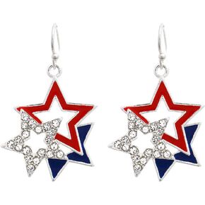 Rosemarie Collections Women's July 4th Red White And Blue USA American Flag Stars Patriotic Dangle Earrings, 1.44"