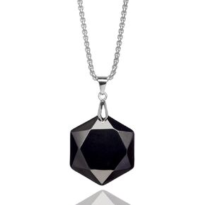 Genuine Obsidian Hexagram Star Necklace Healing Crystal Pendant, Adjustable Natural Gemstone Necklace Reiki Quartz Jewelry for Men Women