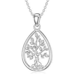 Diamond Tree of Life Necklace for Women Sterling Silver Family Tree of Life Pendant Gift for Mother's Day Anniversary Birthday Christmas Tree Jewelry Gifts for Her