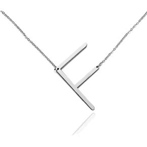 RINHOO Stainless Steel Large Silver Initial Alphabet 26 Big Letters Script Name Pendant Chain Necklace from A-Z