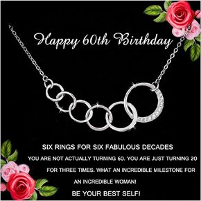 925 Sterling Silver Six Circle Necklace for 60th Birthday, Interlocking Circle Pendant Necklace for Women Rhinestone Rings Necklace Jewelry Gift for Mother Wife Daughter, 60 Year Old Gifts for Women
