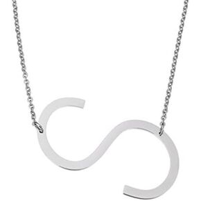 RINHOO Stainless Steel Large Silver Initial Alphabet 26 Big Letters Script Name Pendant Chain Necklace from A-Z