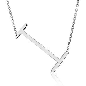 RINHOO Stainless Steel Large Silver Initial Alphabet 26 Big Letters Script Name Pendant Chain Necklace from A-Z