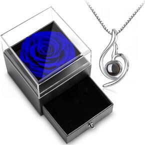 Pink Rose Gift Box with 925 Sterling Silver Women Necklace Inside,Forever real rose Jewelry box with I Love You Necklace 100 Languages,Preserved flower for mothers day gifts, Enchanted Rose for Her.