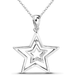 Star Necklace for Women Girls Teens - Sterling Silver Double Star Pendant Necklace Hypoallergenic Cubic Zirconia Hollow Necklace Adjustable Stars Charm Necklace Gifts for Christmas Birthday