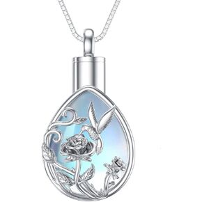 Rose Hummingbird Urn Necklace for Ashes 925 Sterling Silver Moonstone Cremation Jewelry w/Funnel Filler Keepsake Memorial Gifts for Women in Kuwait