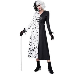 زي GIKING Cruella Devil التنكري للنساء للهالوين نصف كم طويل أبيض وأسود للحفلات التنكرية in Saudi Arabia