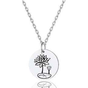 FindChic Birth Flower Disc Necklaces for Women with Birthstone Stainless Steel/Gold Plated/Sterling Silver Jan. to Dec. Guardian Month Floral Pendant Custom Engraved Dainty Jewelry +Gift Box