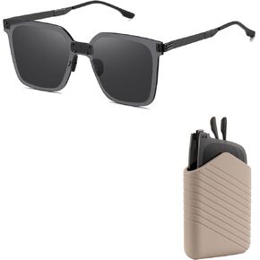 نظارات شمسية مستقطبة خفيفة الوزن للغاية وقابلة للطي - إطار معدني مربع وعدسة نايلون حماية من الأشعة فوق البنفسجية ومضادة للوهج in Kuwait