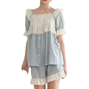 Wuluwala Gift for Women Pajama Set Sleepwear Short Sleeve Victorian Night