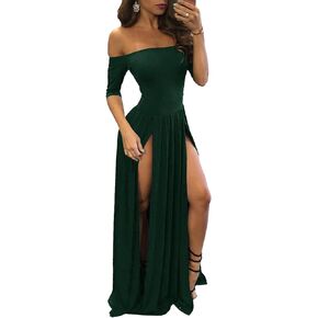 Vrtige Women's Sexy Off Shoulder High Split Short Sleeve Flowy Cocktail Maxi Long Dress